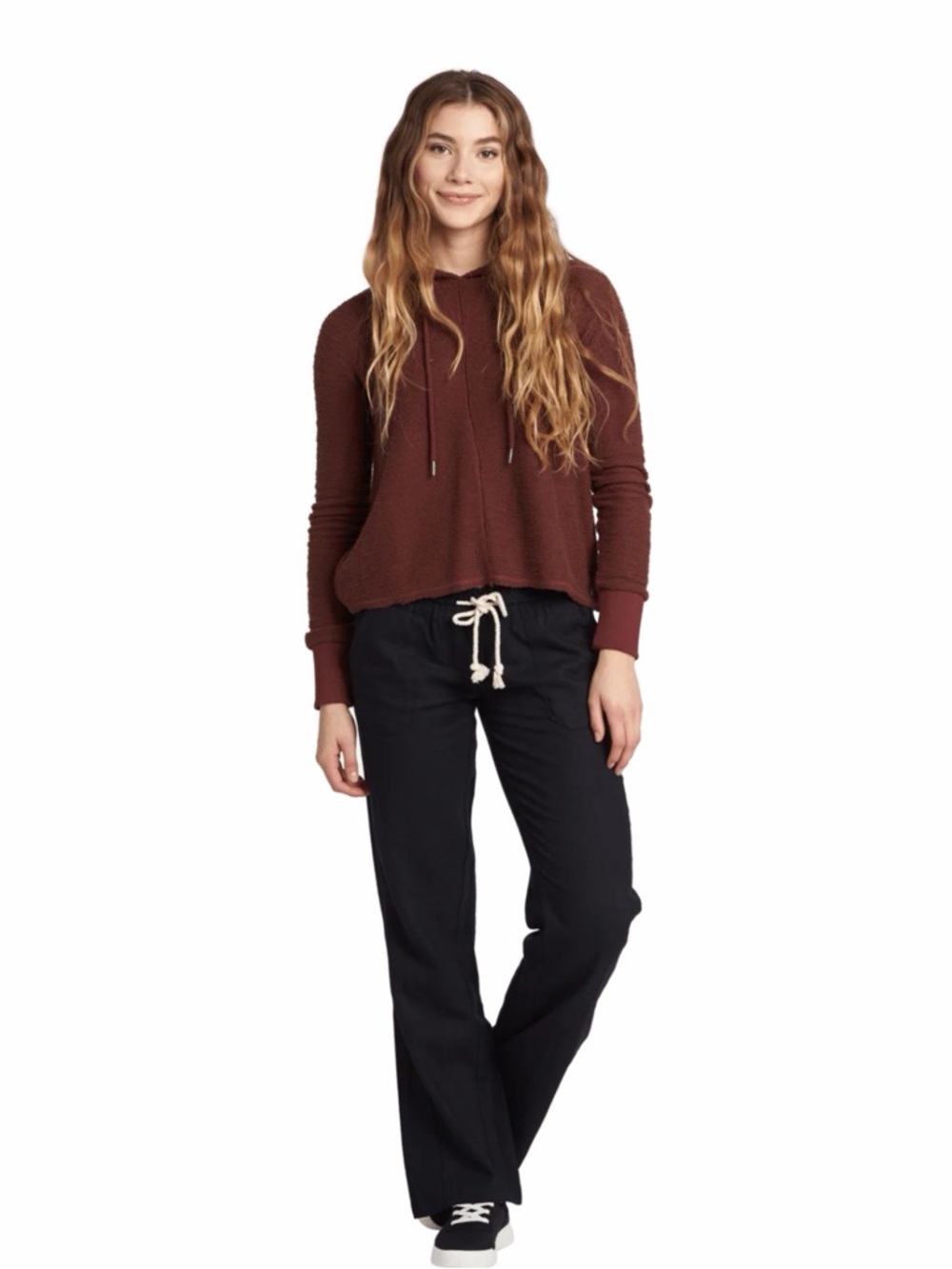 Roxy Black Wide-Leg Drawstring Linen Pants